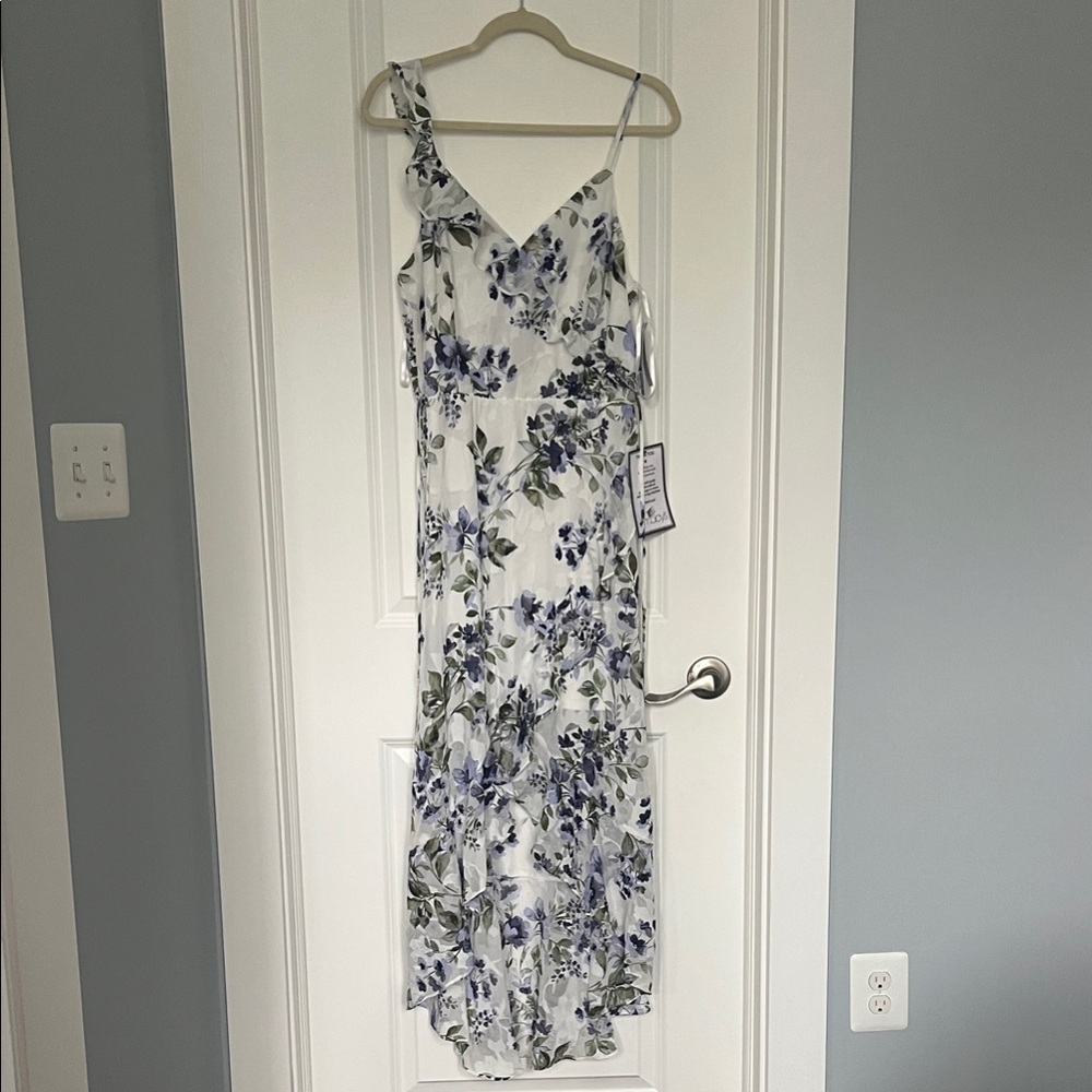 BCX White and Purple Floral High Low Dress